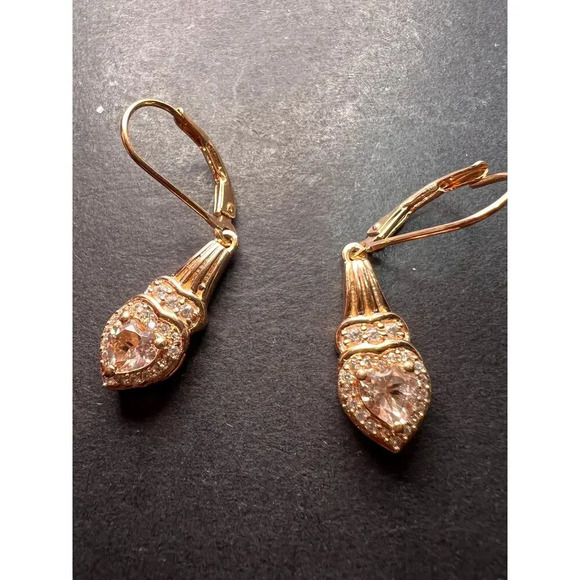 Morganite and Zircon rose gold over sterling silver lever back earrings - Picture 9 of 11